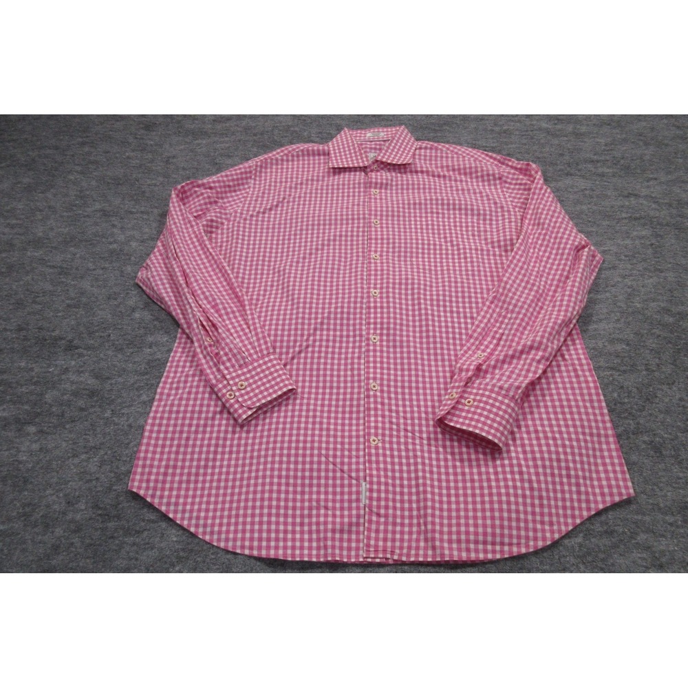 Peter Millar Shirt‎ Mens XL Pink Gingham 100% Cotton Long Check Sleeve Button Up